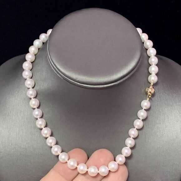 Akoya Pearl Necklace 14k Yellow Gold 8.5 mm 16" Certified $3,950 111841 - Picture 7 of 9